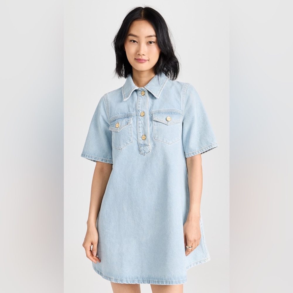 Ganni Cutline Denim Mini Dress- Mid Blue Vintage Size 32
